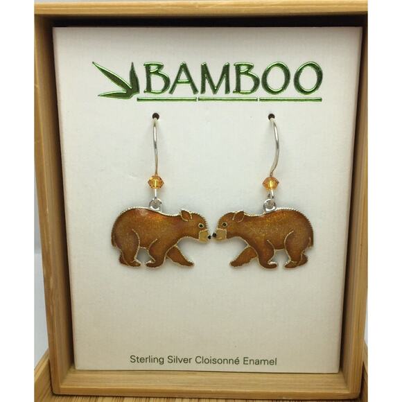 Brown Bear Dangle Earrings by Bamboo 925 Sterling Silver Hand painted Gift Boxed - Picture 4 of 4